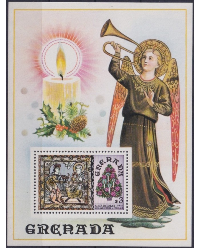 F-EX22700 GRENADA MNH 1977 CHRISTMAS NAVIDADES RELIGION ART CEILLING PANEL.