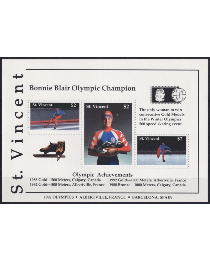 F-EX22788 ST VINCET MNH 1992 SHEET WINTER OLYMPIC GAMES ALBERTVILLE FRANCE SKI.
