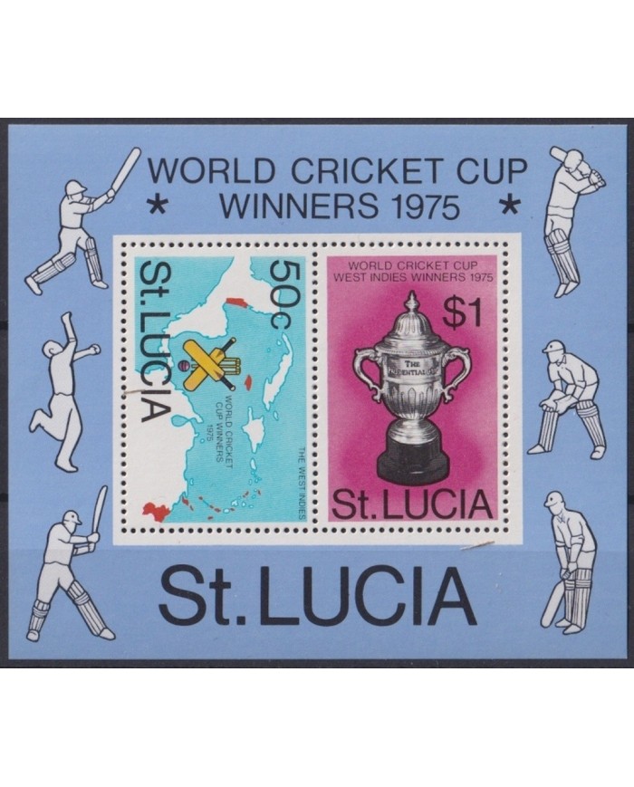 F-EX23127 ST LUCIA MNH 1975 WORLD CRICKET CUP SHEET.