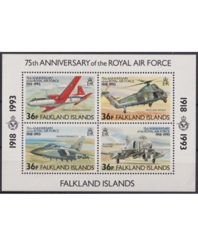 F-EX22933 FALKLAND MNH 1993 AVION AIRPLANE 75th ANIV ROYAL AIR FORCE HELICOPTER.