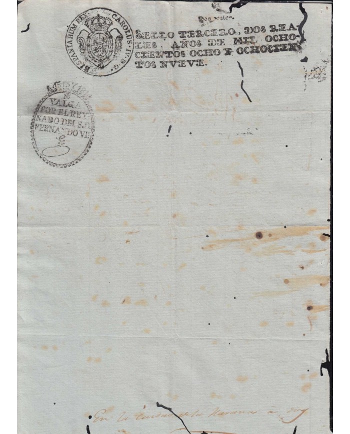 E6139 MEXICO REVENUE 1814-15, SEALLED PAPER, VALGA PARA REINADO DE FERNANDO VII.