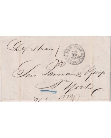PREFI-710 SANTO DOMINGO SPAIN 1874 STAMPLESS MARITIME MAIL TO US STEAMSHIP.