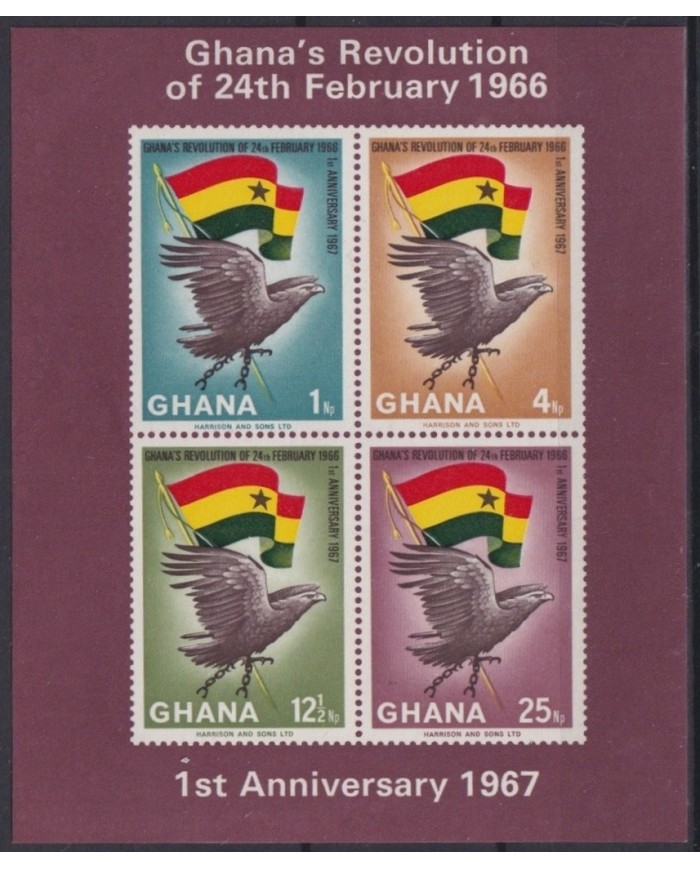 F-EX22945 GHANA MNH 1967 SHEET FIRST ANIV INDEPENDENCE BIRD AVES PAJAROS.