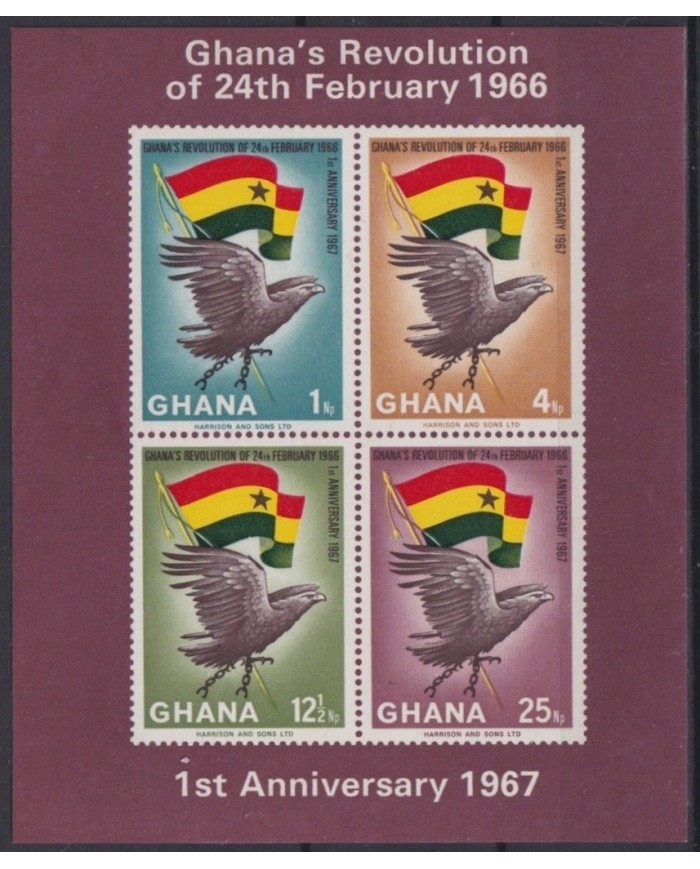 F-EX22945 GHANA MNH 1967 SHEET FIRST ANIV INDEPENDENCE BIRD AVES PAJAROS.