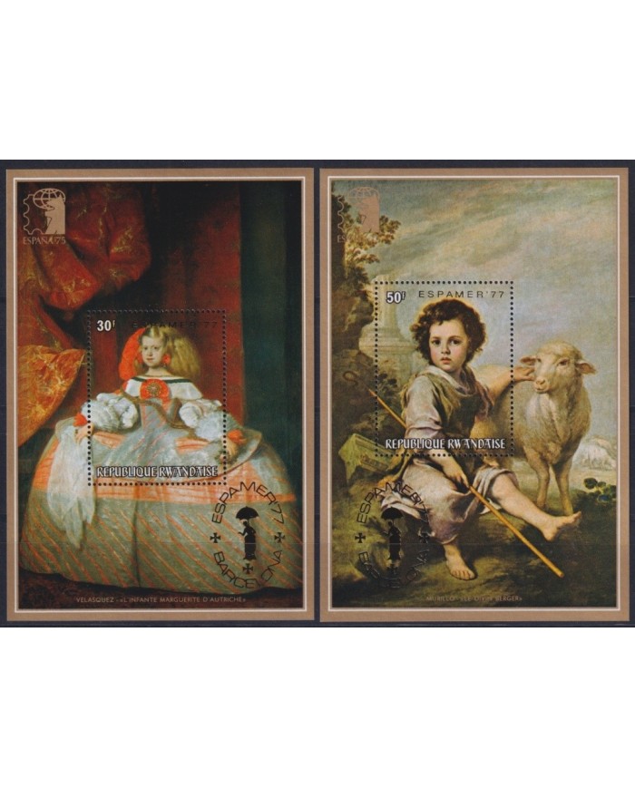 F-EX23053 RWANDA MNH 1977 SHEET SPAIN ART VELAZQUEZ PHILATELIC EXPO ESPAMER.