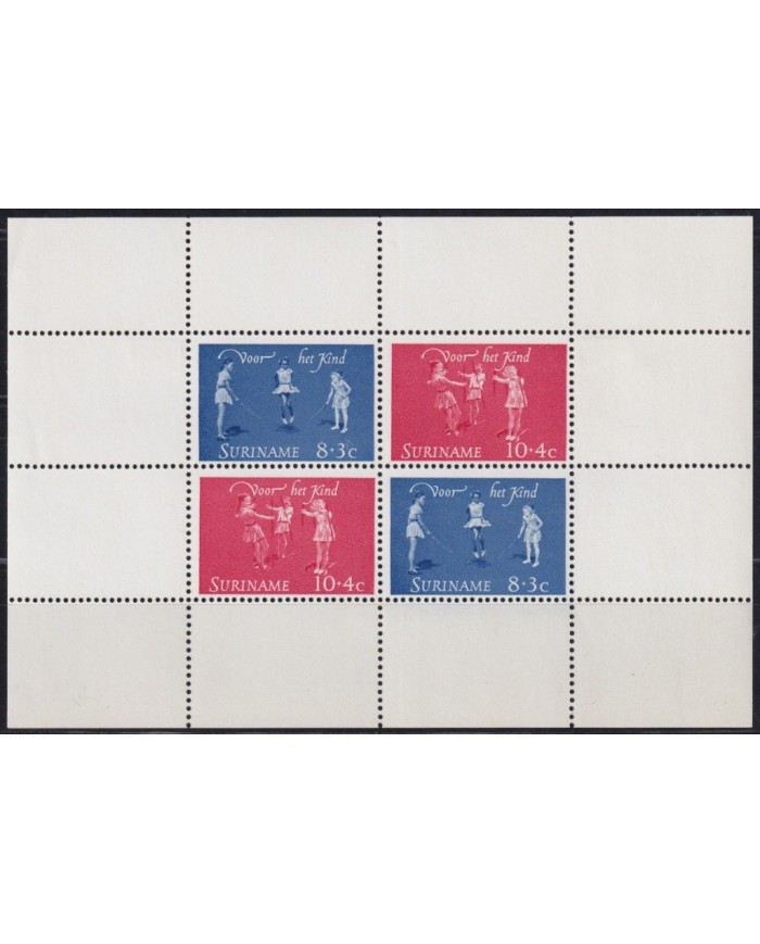 F-EX23145 SURINAME NEDERLAND NETHERLAND MH 1964 SHEET SEMIPOSTAL CHILDREN.