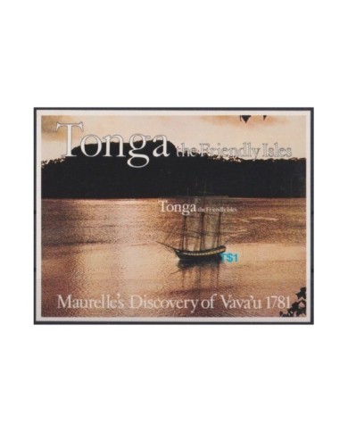 F-EX23187 TONGA IS MNH 1981 SHEET MAURELLE´S DISCOVERY VAVA´U SHIP BARCS.