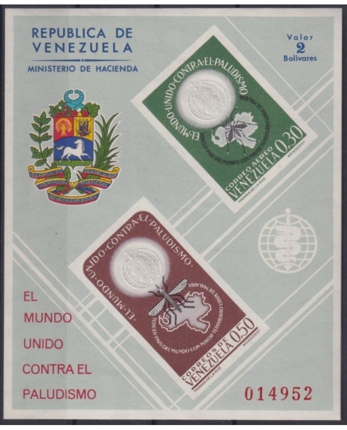 F-EX23221 VENEZUELA MNH 1962 SHEET MALARIA PALUDISMO MEDICINE MOSQUITO.