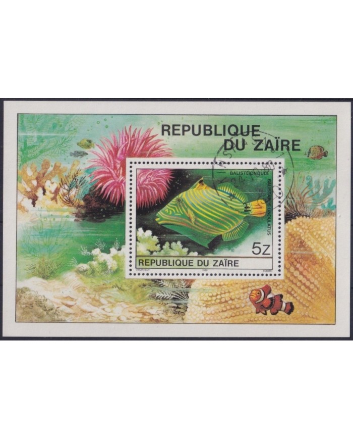 F-EX23272 ZAIRE USED 1980 SHEET SEA MARINE WILDLIFE FISH PECES.
