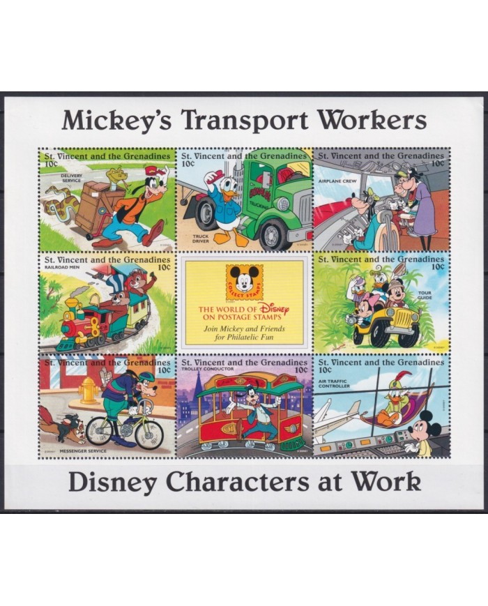 F-EX23386 ST VINCENT & GRENADINES MNH 1996 DISNEY MICKEY MOUSE DONALD DUCK TRANSPORT WORKERS.