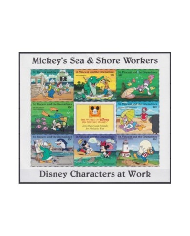 F-EX23388 ST VINCENT & GRENADINES MNH 1996 DISNEY MICKEY MOUSE DONALD DUCK SEA & SHORE WORKERS.