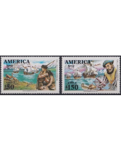 F-EX23428 CHILE MNH 1991 AMERICA UPAEP DISCOVERY INDIAN SHIP MAGALLANES.