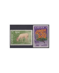 F-EX23483 URUGUAY MNH 1990 AMERICA UPAEP WILDLIFE IBIRA-PITA FLOWER VENADO.