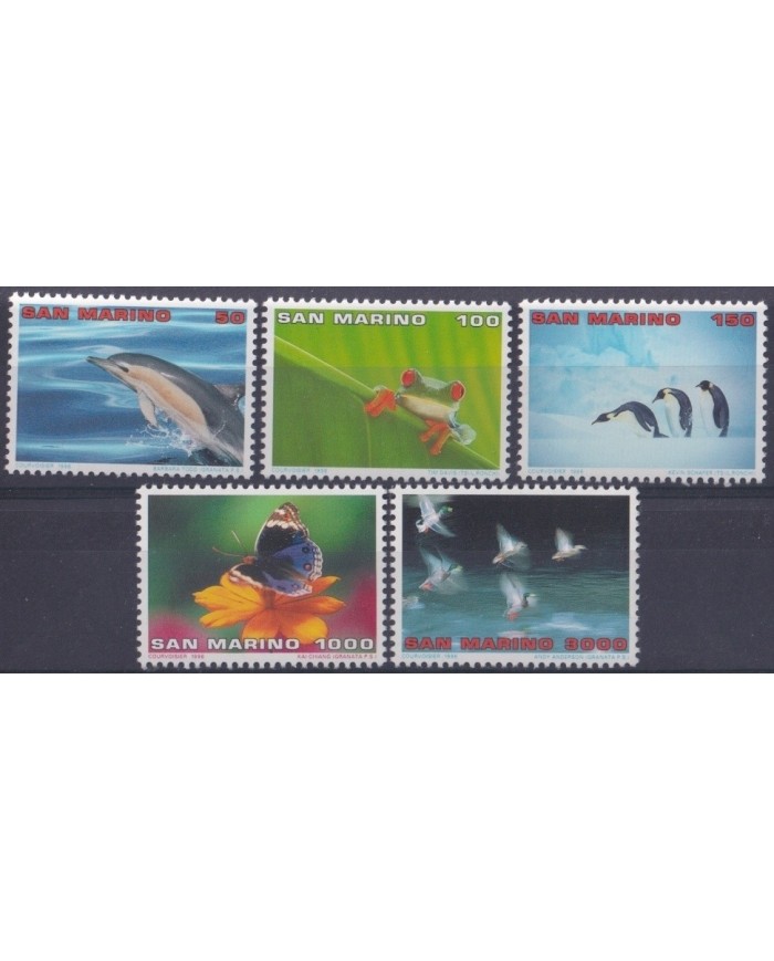 F-EX23515 SAN MARINO MNH 1996 WILDLIFE DOLPHIN FISH PENGUIN FROG BIRD BUTTERFLIES.