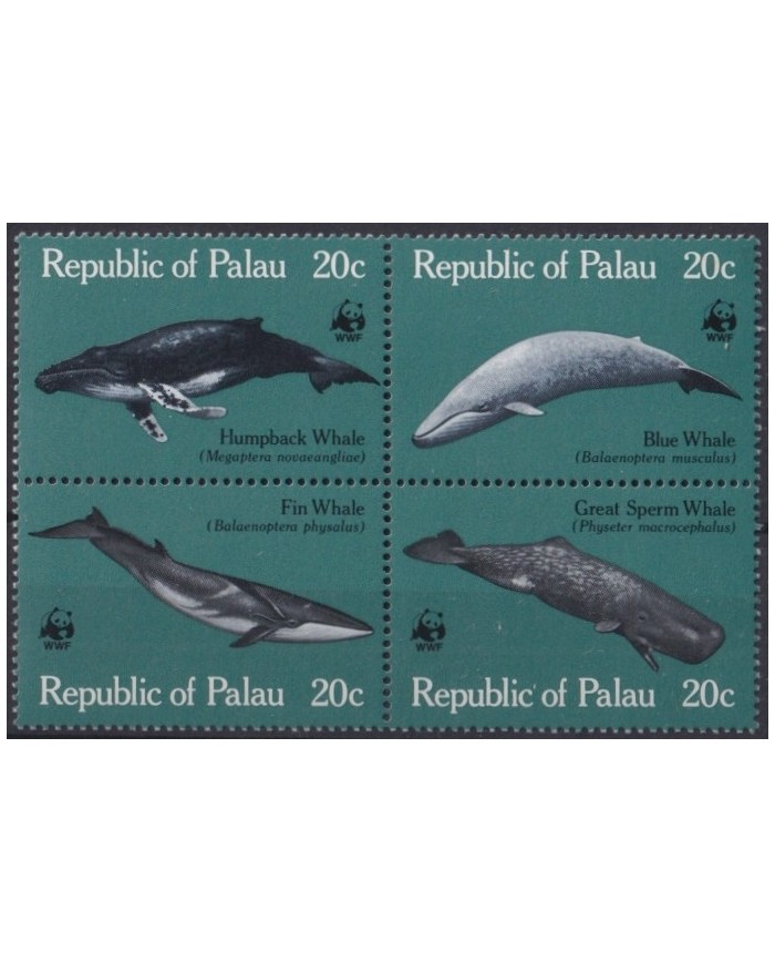 F-EX23852 PALAU IS MNH 1983 MARINE WILDLIFE WHALE BALLENAS BLOCK.