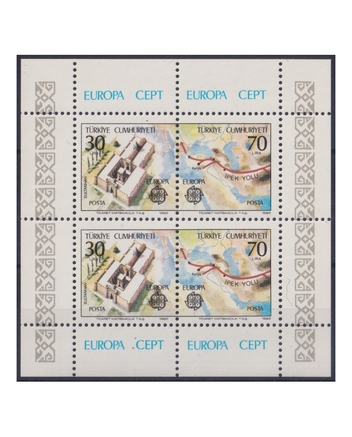 F-EX23861 TURKEY TURQUIA MNH 1982 SHEET EUROPA CEPT ARCHEOLOGY MAP.
