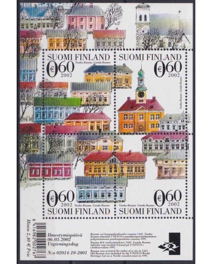 F-EX23868 SOUMI FINLAND MNH 2002 SHEET RAUMA NORDIC WOODEN TOWN