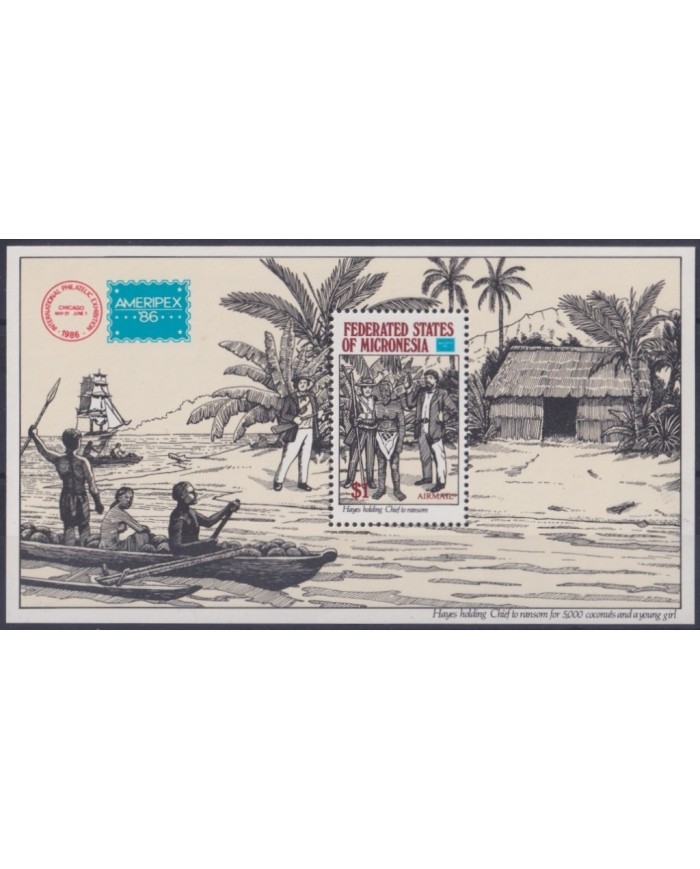 F-EX23876 MICRONESIA MNH 1986 AMERIPEX DISCOVERY HAYES HOLDING CHIEF TO RANSON.