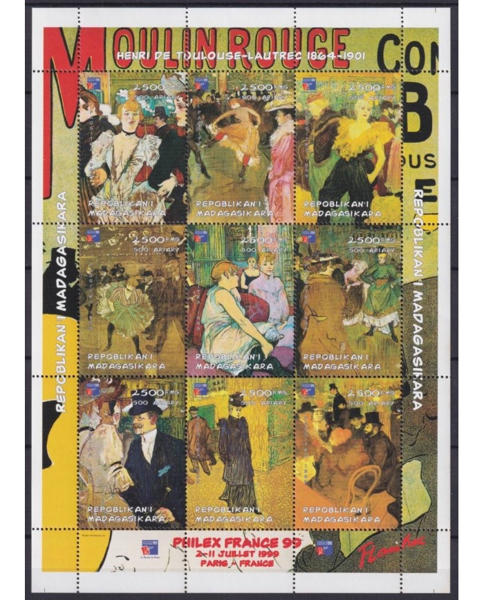 F-EX23932 MADAGASCAR MNH 1999 ART PAINTING FRANCE IMPRESSIVE TOULOUSSE-LAUTREC