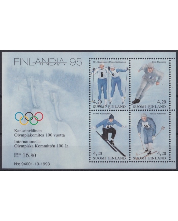 F-EX23977 FINLAND SOUMI 1993 MNH OLYMPIC GAMES CENTENARIAL WINTER SPORT SKI.