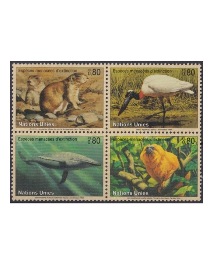 F-EX24179 UNITED NATION 1994 MNH ENDANGERED SPECIES WILDLIFE BIRD WHALE FISH MONKEY.