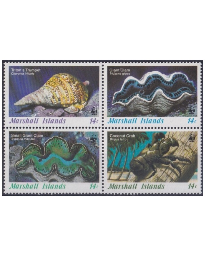 F-EX24326 MARSHALL IS MNH 1986 SEA MARINE WILDLIFE SHELL CORAL COCONUT CRAB TRITON TRUMPET.