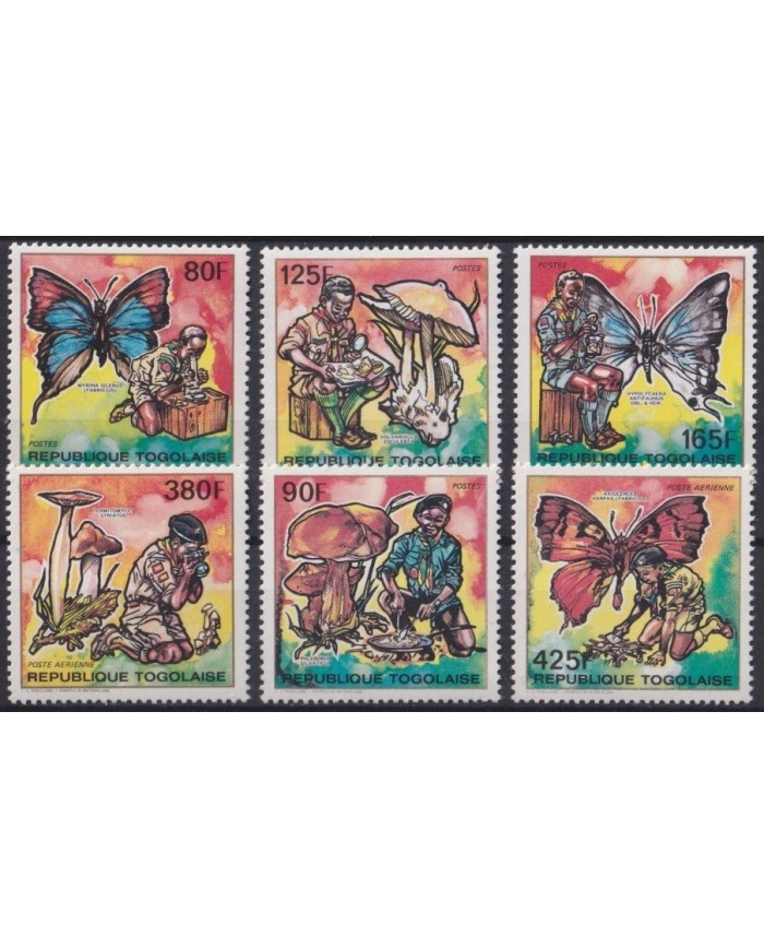 F-EX24381 TOGO MNH 1990 BOYS SCOUT BUTTERFLIES PAPILLON MARIPOSAS HONGOS.