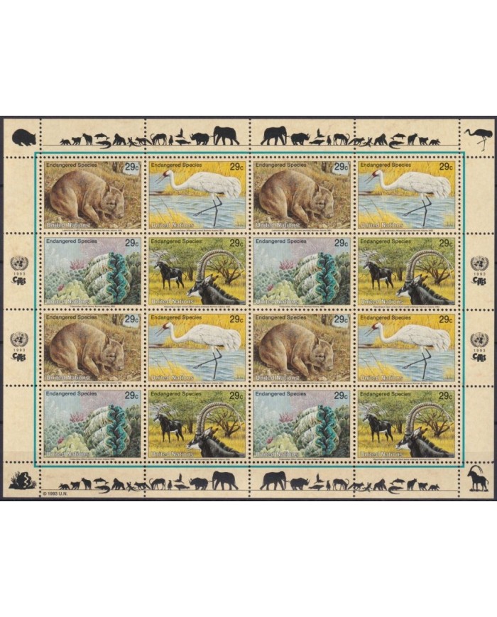 F-EX24413 UNITED NATION MNH 1993 WILDLIFE ENDANGERED SPECIES SHEET BIRD AVES.