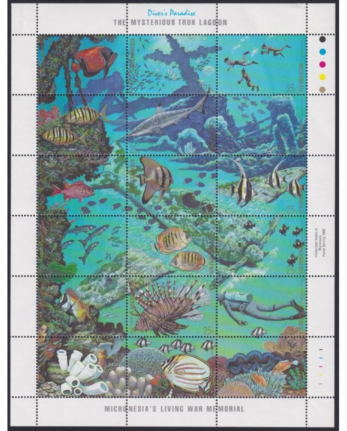 F-EX24442 MICRONESIA MH 1988 MARINE SEA WILDLIFE FISH CORAL REEF LIFE.