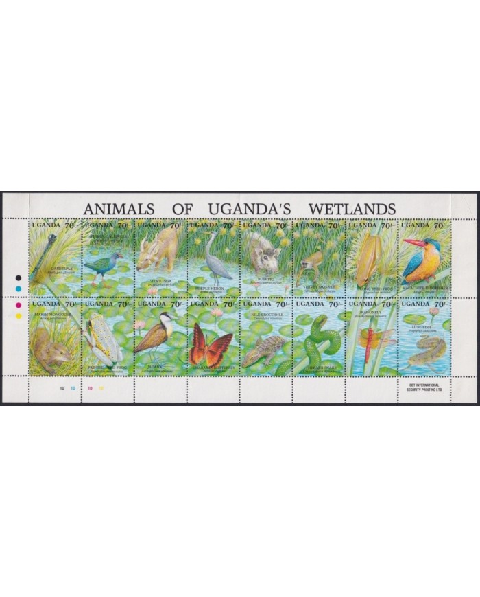 F-EX24445 UGANDA MNH 1991 MARINE SEA WILDLIFE FISH CORAL REEF WETLANDS SNIKE FROG.