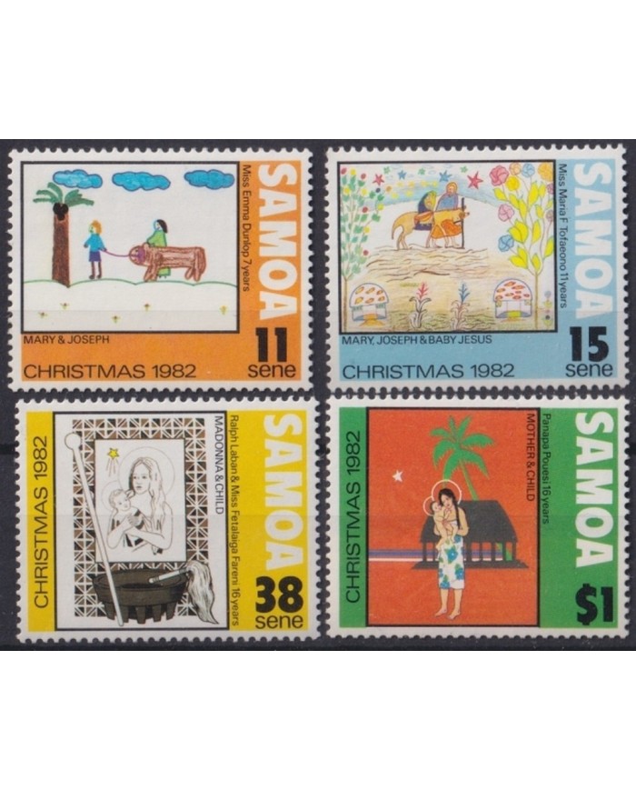 F-EX24614 SAMOA I SISIFO MNH 1982 CHRISTMAS NAVIDAD RELIGION CHILDREN DRAWING.