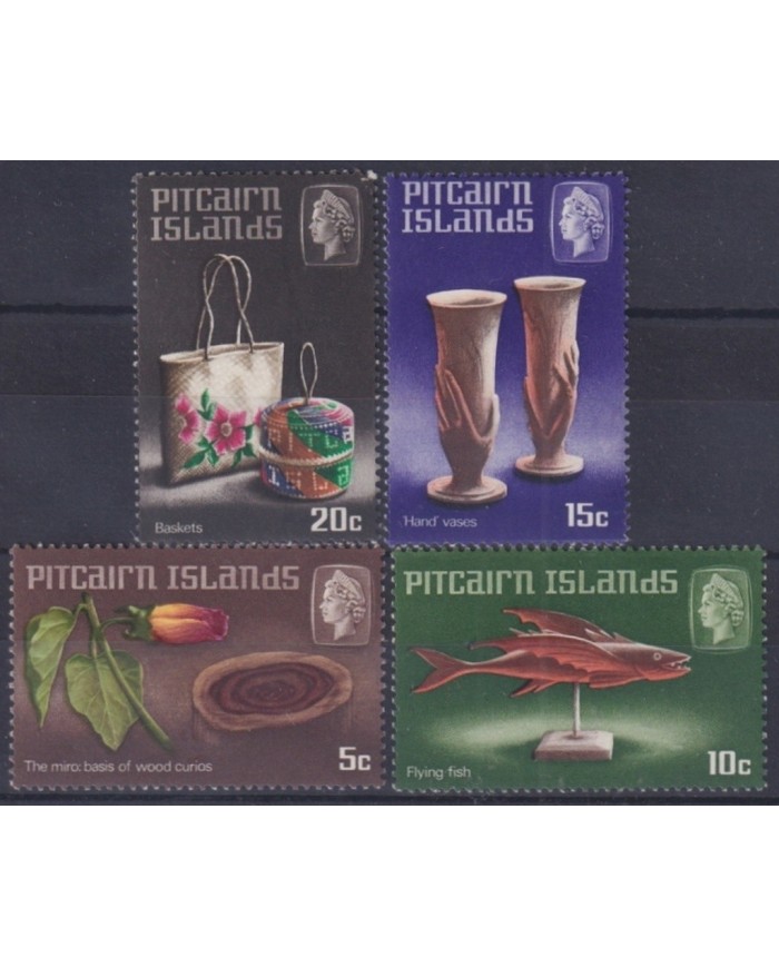 F-EX24637 PITCAIRN IS MNH 1968 TOURISM MIRO WOOD HAND VASES FLYING FISH BASKET.