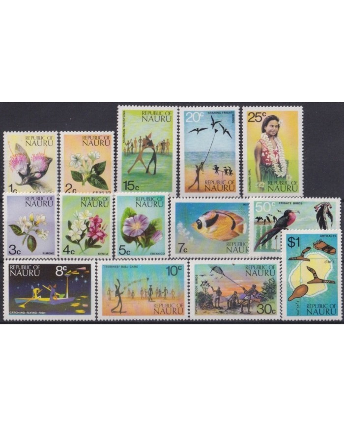 F-EX24682 NAURU MNH 1973 PERMANENT SET FLOWER FISH BIRD AVES SHIP FOLKLORE.