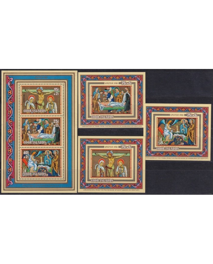 F-EX24707 COOK IS MNH 1981 EASTER CHRISTMAS NAVIDAD RELIGION MEDIEVAL ART .