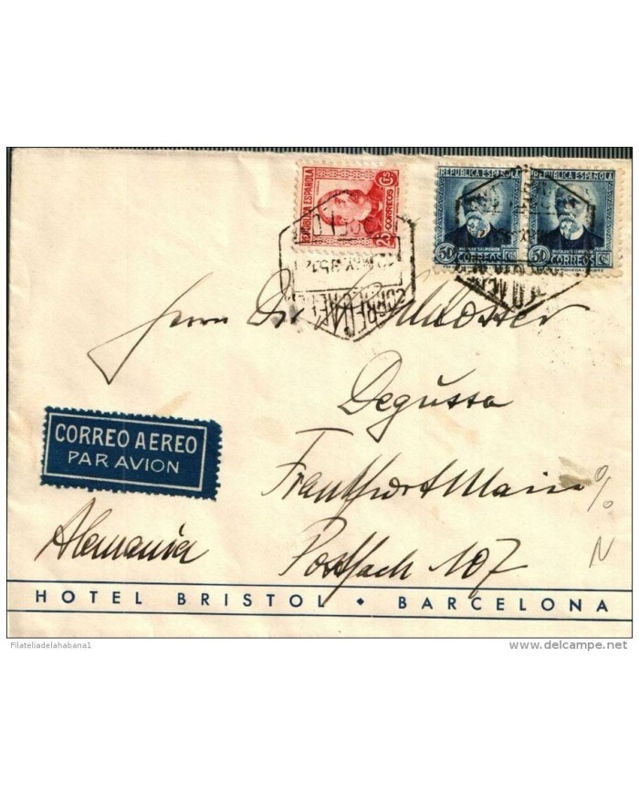 F-EX400 SPAIN ESPAÑA HOTEL BRISTOL BARCELONA TO GERMANY REGISTERED CINDIRELLA