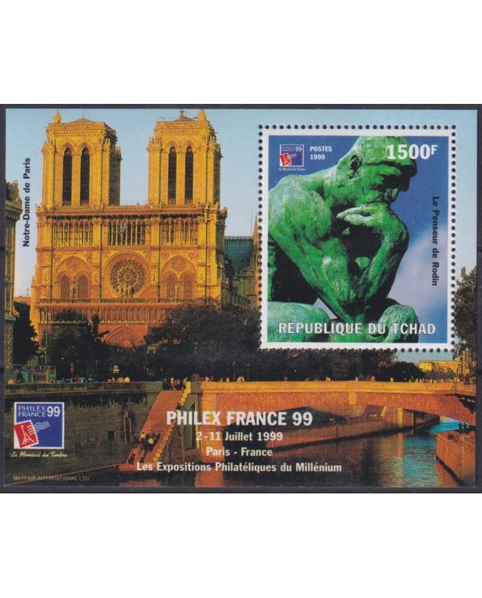 F-EX24780 CHAD TCHAD MNH 1999 PHILEX FRANCE RODIN SCULTURE.