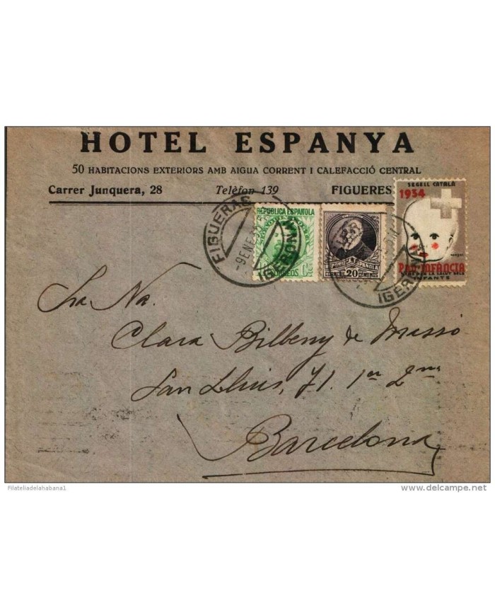 F-EX 436 SPAIN ESPAÑA CINDIRELLA HOTEL ESPANYA. FIGUERES. BARCELONA. GERONA 1935