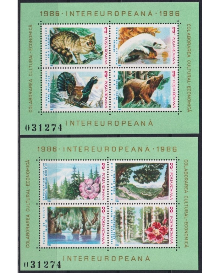 F-EX25040 RUMANIA MNH 1986 INTEREUROPEANA EXPO WILDLIFE & FLOWER BIRD AVES.