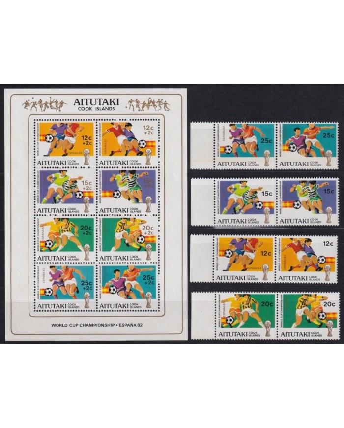 F-EX25054 AITUTAKI MNH 1982 SPAIN SOCCER FUTBOL CHAMPIONSHIP PAIR + MINI SHEET.