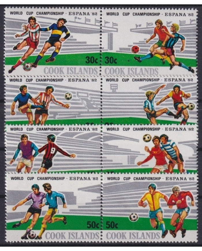 F-EX25059 COOK IS MNH 1982 SPAIN SOCCER FUTBOL CHAMPIONSHIP TRIP + MINI SHEET.