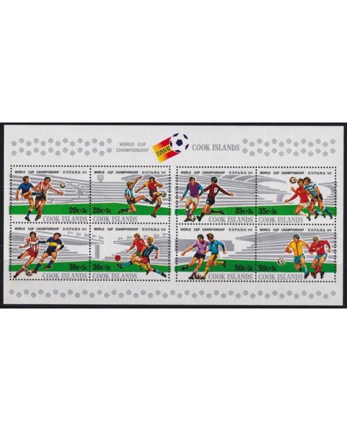 F-EX25059 COOK IS MNH 1982 SPAIN SOCCER FUTBOL CHAMPIONSHIP TRIP + MINI SHEET.
