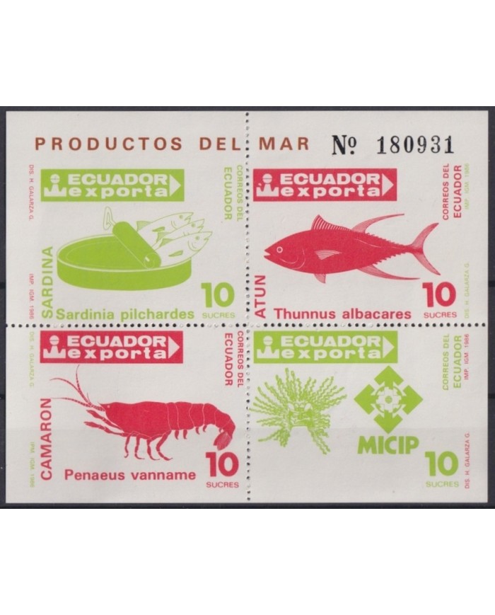 F-EX25073 ECUADOR MNH 1984 EXPORTA TUNA CAMARON SARDINA FISH MICIP.