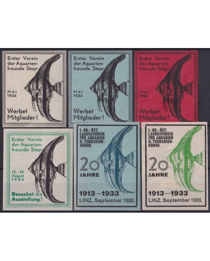 F-EX25189 AUSTRIA CINDERELLA MH(2) MNH(4) 1933-34 SEA AQUARIUM FISH PECES.