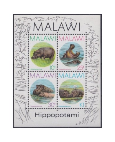 F-EX25271 MALAWI MNH 1987 WWF ENDANGERED WILDLIFE HIPPO HIPOPOTAMOS.