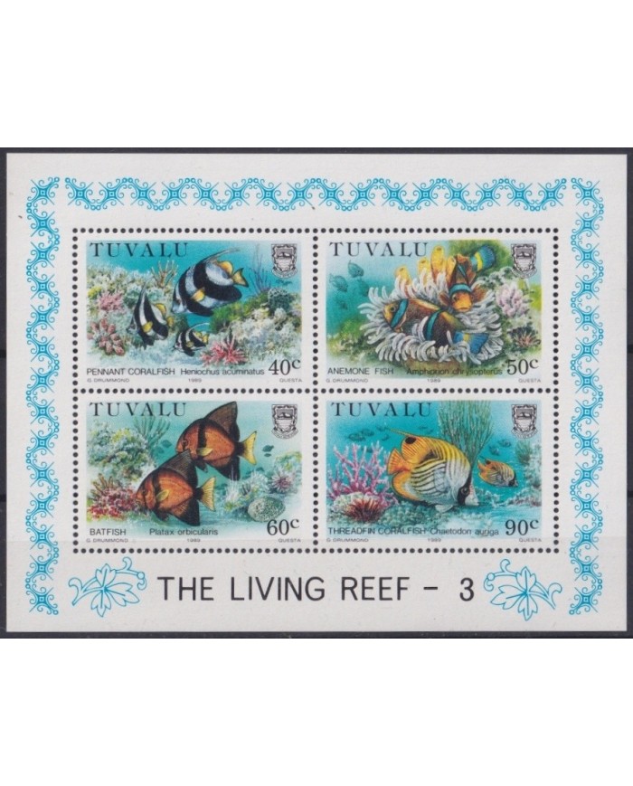 F-EX25330 TUVALU MNH 1989 MARINE SEA WILDLIFE FISH PECES LIVING REEF.