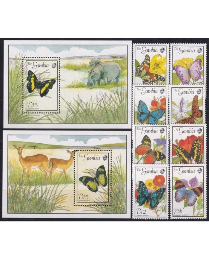 F-EX25562 GAMBIA MNH 1989 BUTTERFLIES MARIPOSAS PAPILLON HIPPOPOTAMUS.