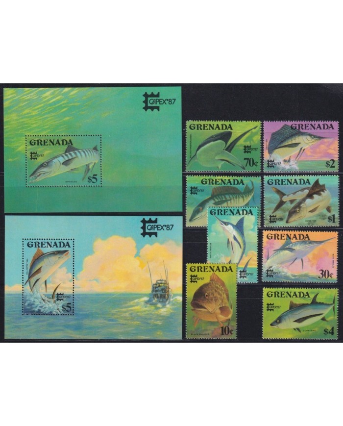 F-EX25579 GRENADA MNH 1990 CAPEX´87 ENDANGERED SEA MARINE WILDLIFE FISH PECES.