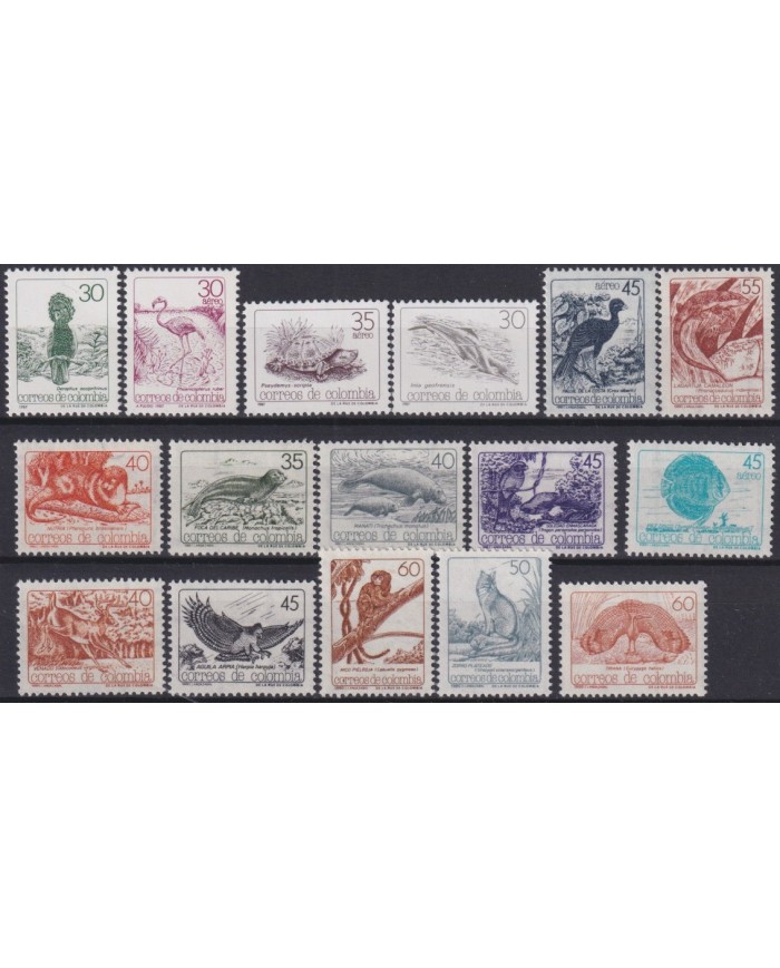F-EX25642 COLOMBIA MNH 1987-90 FAUNA BIRD MANATEE AVES PAJAROS FISH PECES.
