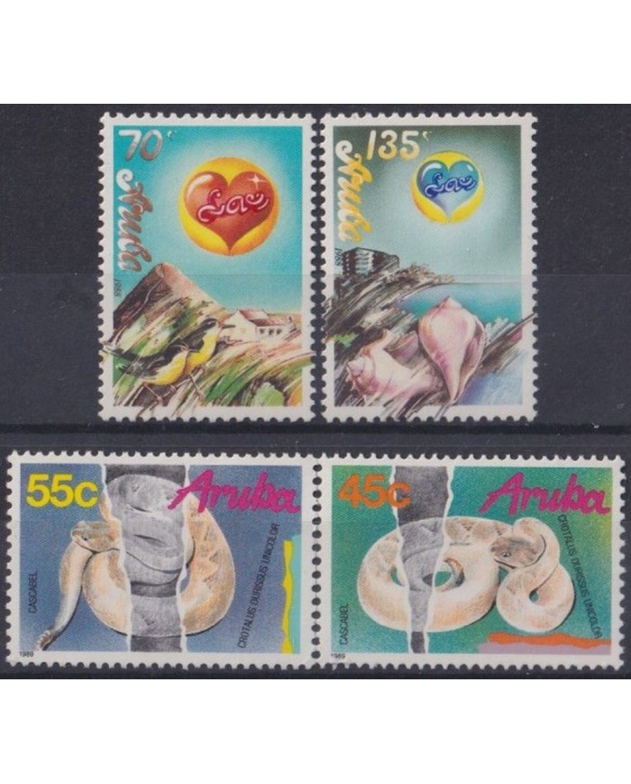 F-EX25645 NERDERLAND ANTILLES MNH 1988-89 FAUNA ANIMAL SNAKE BIRD SHELL.