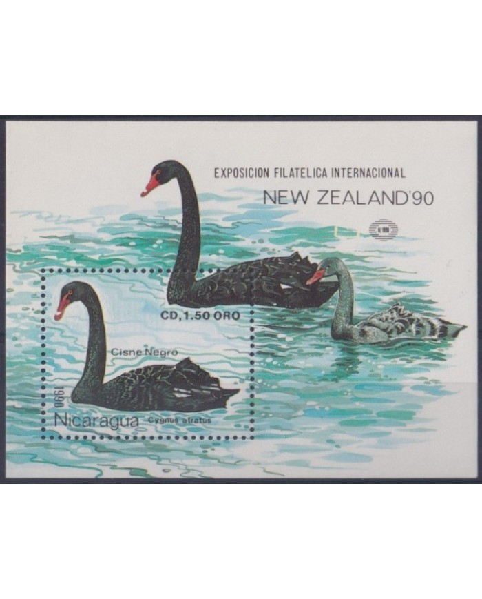 F-EX25714 NICARAGUA MNH 1990 NEW ZEALAND EXPO SWAN BIRD AVES PAJAROS OISEAUX VÖGEL
